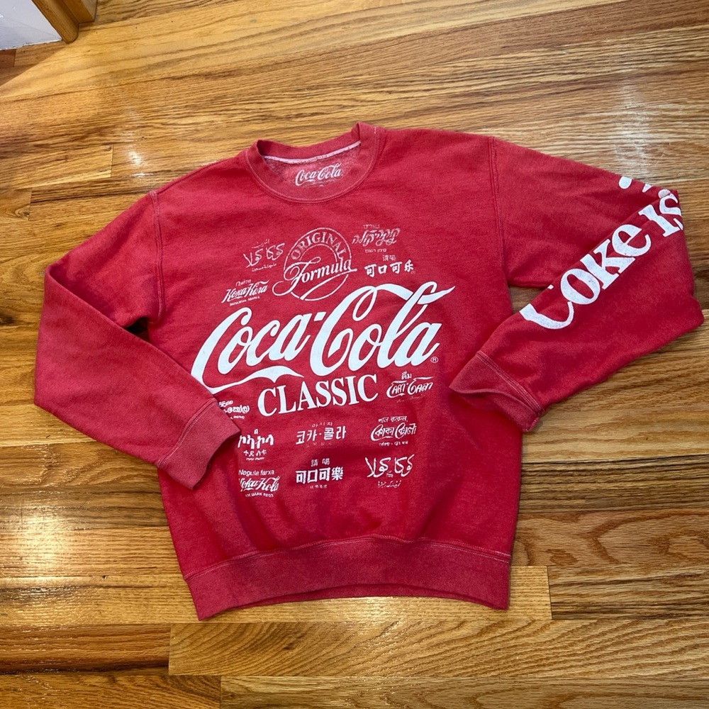 VINTAGE Coke Coca Cola Men's Sweater Red White Multicultural Small